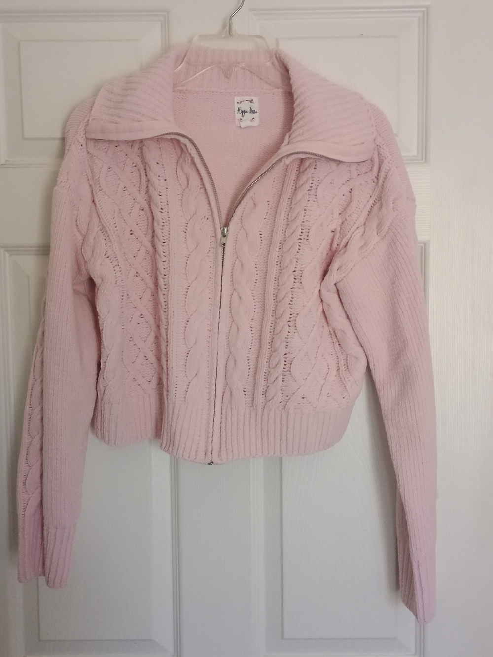 EUC Hippie Rose Pink Cable-Knit Zip Cardigan Size S